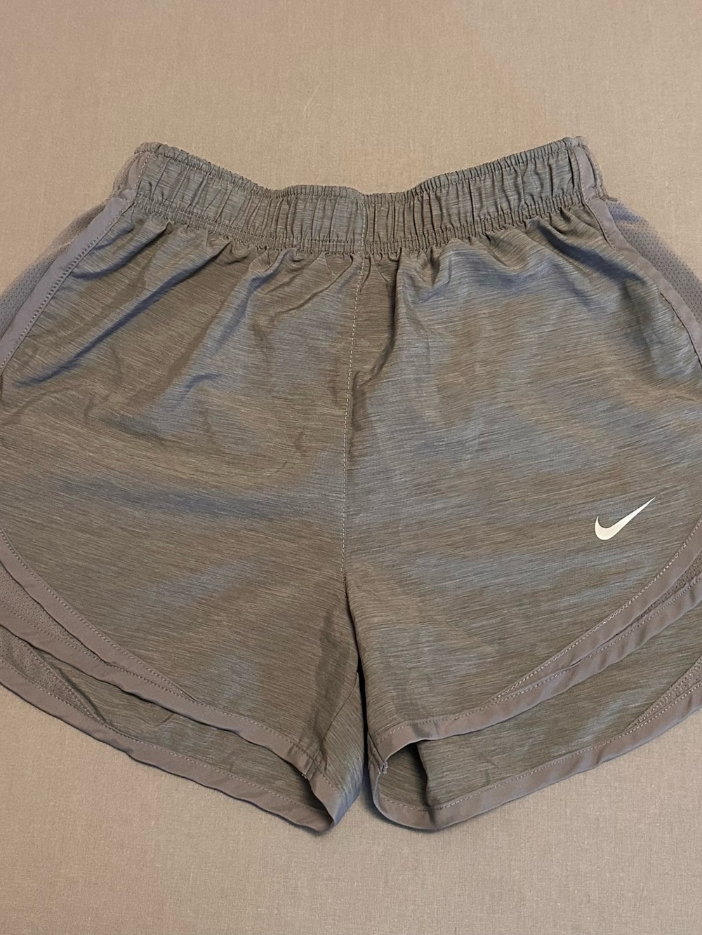 Nike Women's Gray Athletic Running Shorts with White Swoosh